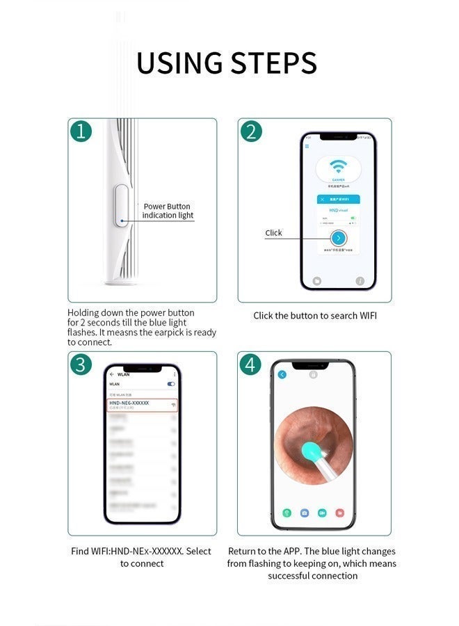 إتش بي إم واي طقم إزالة شمع الأذن – كاميرا عالية الدقة بقوة 2000 واط، مجهزة بأدوات إزالة شمع الأذن المتوافقة مع الكاميرا، منظف شمع الأذن المرئي مع كاميرا، مرآة أذن مزودة بإضاءة، مجموعة تنظيف الأذن تحتوي على 8 مكاشط أذن و6 ملاقط أذن + منظف شمع لاسلكي متوافق مع هواتف iOS وAndroid، سائل تنظيف قناة الأذن مصمم خصيصًا لأجهزة iOS وAndroid. - Image 5